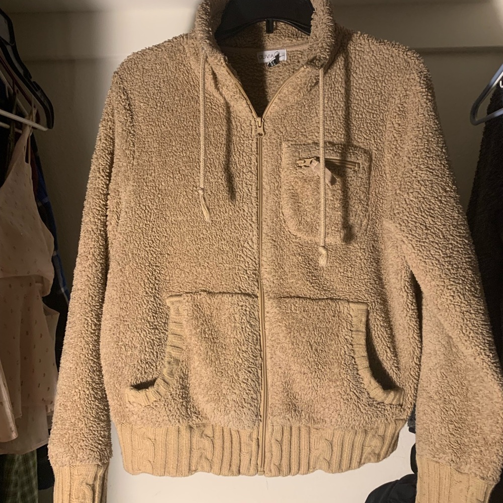 Cozy Beige Teddy Zip-Up Jacket